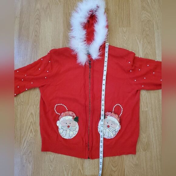 Collective Works Of Berek 2 Embellished Christmas Santa Clause Zip-Up Hoodie LG - Picture 10 of 13